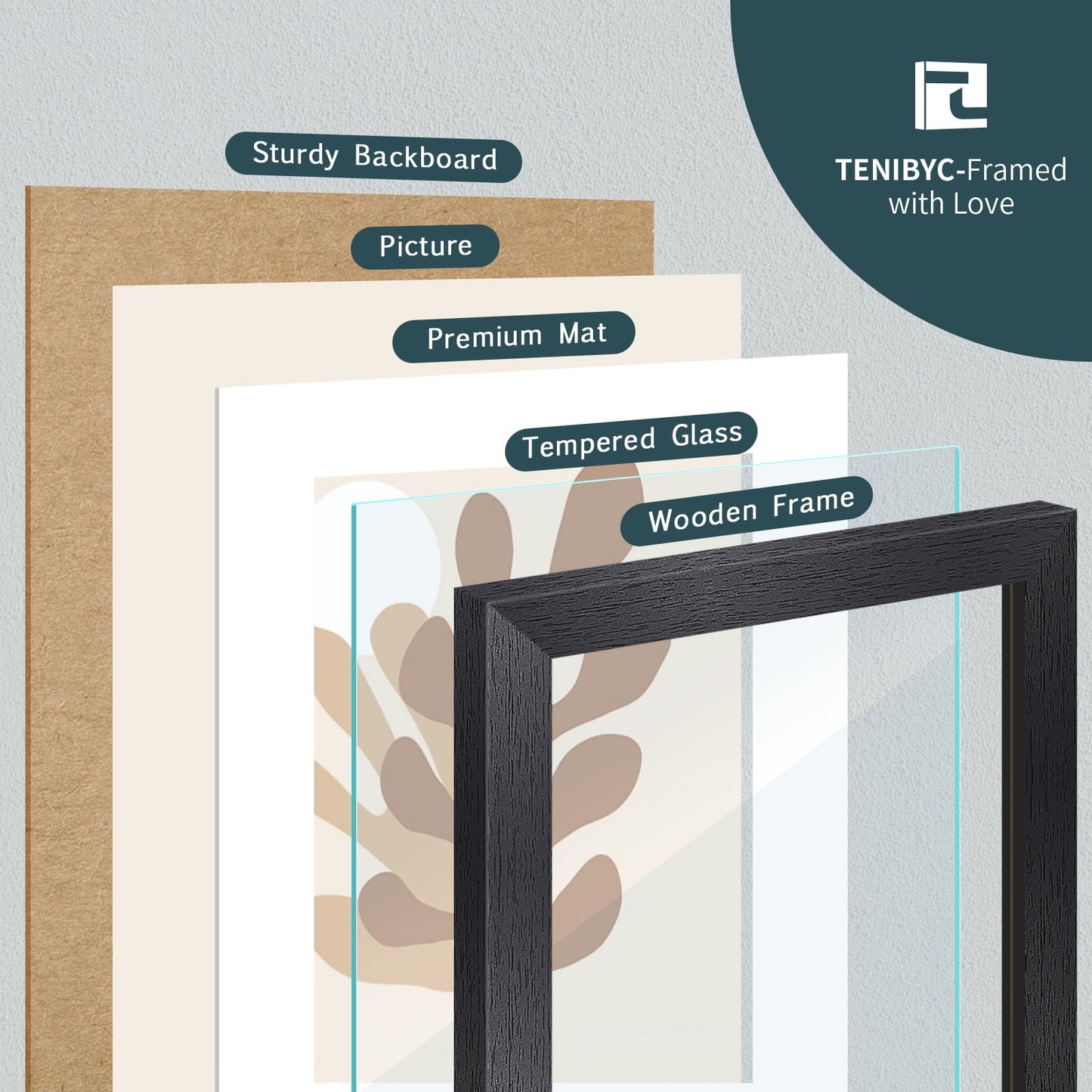 TENIBYC 5x7 Picture Frame Set - 4 Pack, Black Wood Photo Frames - Tempered Glass - Displays Photos 4x6 with Mat or 5 x 7 without - Room, Office, Gallery, Studio, and Hallway Decor - Wall Hanging