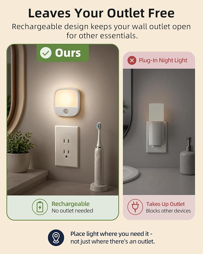 EZVALO Rechargeable Motion Sensor Night Lights, 2 Pack Magnetic Stick-On LED Lights with 3 Color Temperatures, Adjustable & Memory, Cordless Night Light for Closet, Bedroom, Hallway, Stairs, Bathroom