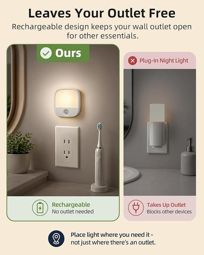EZVALO Rechargeable Motion Sensor Night Lights, 2 Pack Magnetic Stick-On LED Lights with 3 Color Temperatures, Adjustable & Memory, Cordless Night Light for Closet, Bedroom, Hallway, Stairs, Bathroom