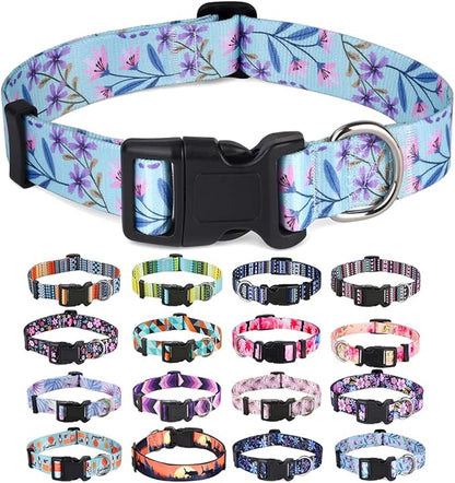 Mihqy Dog Collar with Bohemia Floral Tribal Geometric Patterns - Soft Ethnic Style Collar Adjustable for Small Medium Large Dogs(Floral Purple,L)