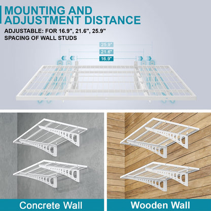 Diumvi 4-Pack 2×3ft(24×36 inch) Garage Wall Shelving, 1000 lbs Load Capacity, Garage Wall Mounted Shelves, Heavy Duty Shelf with Hooks, White