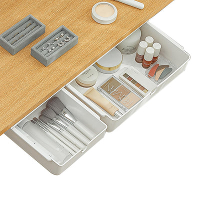 PitorKiter Under Desk Drawer, 2 Pack Large and Medium Hidden Self-Adhesive Under Desk Organisers for Storage of Cutlery, Office Supplies, Stationery and Cosmetics (White-2)