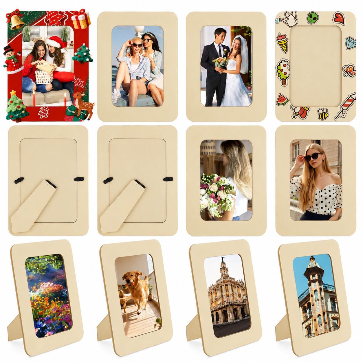 Oungy Craft Picture Frames 40 Pcs, 4 x 6 Style Paintable Wooden Frame Blanks, Natural Plywood Photo Frames for Classroom Crafts, Party Tables, DIY Decor