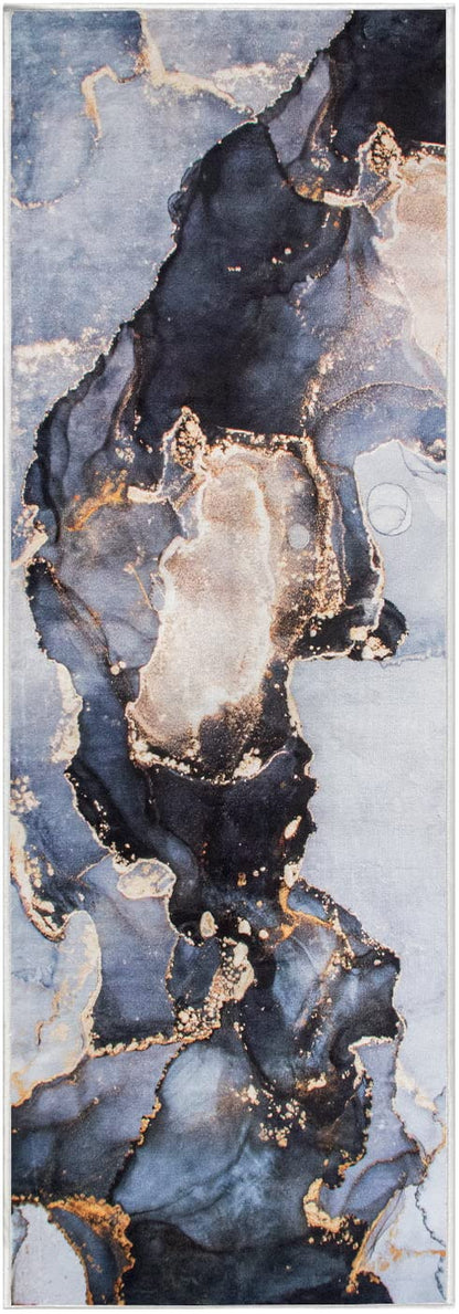 Hallway Runner Rug, Luxury Modern Abstract Marble Texture Carpet for Entryways Hallways Bedroom Laundry Room Kitchen Floor Runner (Blue, 2x6 Ft)