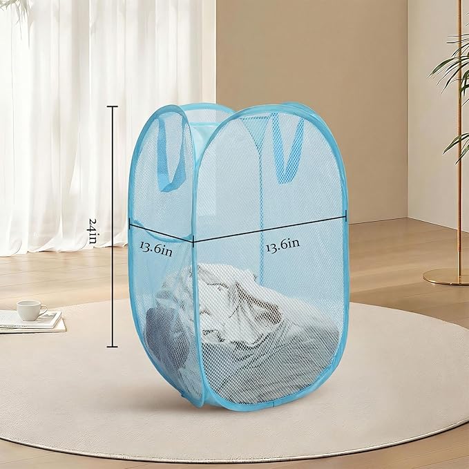 The upgraded pop-up laundry basket features a breathable side pocket mesh design