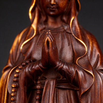 ASTARIKO Boxwood Our Lady of Lourdes Statue - 6" Hand-Carved Wooden Blessed Mother Virgin Mary Figurine with Rosary, Catholic Home Decor & Premium Healing Religious Gifts