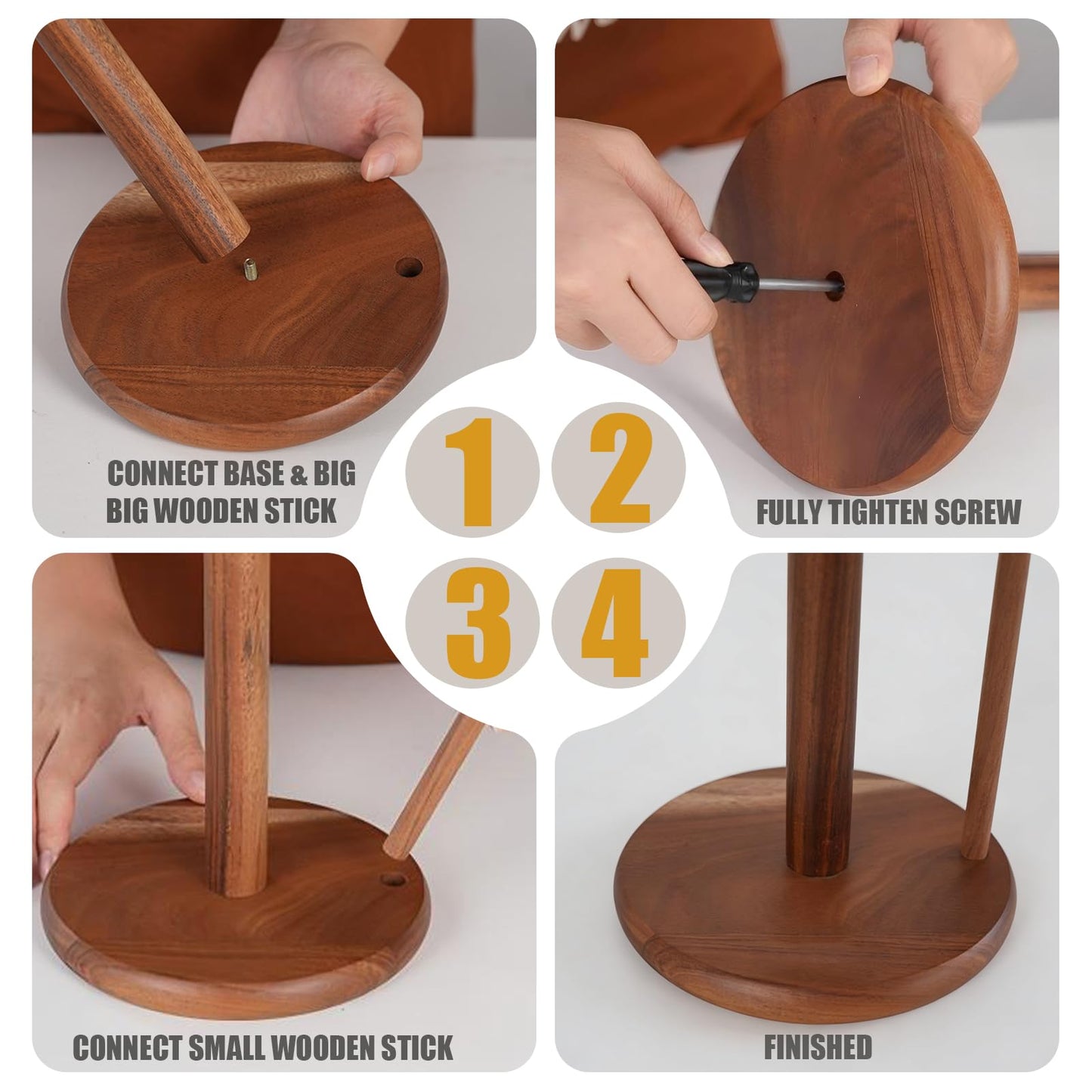 Onedeful Paper Towel Holder Countertop, Acacia Wood Kitchen Roll Holder with Anti-Slip Weighted Base, Paper Towel Stand for Kitchen Bathroom Dining Table Organize