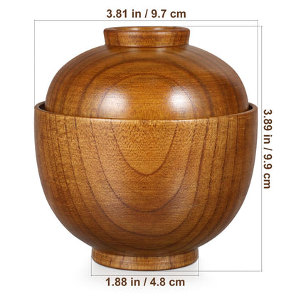 Luxshiny Miso Soup Bowls with Lid Set of 2: Wooden Soup Bowls for Home Kitchen Restaurant - 3.93x3.54x3.54inch
