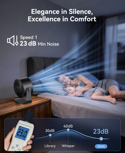 DIGIX Rechargeable USB Desk Fan for Bedroom, 100 Speeds, 360° Rotation, Wall Mounted Design Small Portable Table Fan with LED Display, Quiet Personal Desktop Cooling Fans for Home Office (Black)