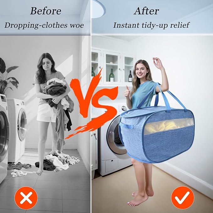 Upgraded 100L Extra Large Mesh Pop Up Laundry Hamper