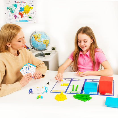 Simply magic 166 PCS Magnetic Fractions Activities Class Set & 140+1 PCS Colorful Base Ten Blocks & Activities Set for Math