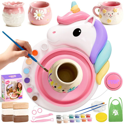 Oeasic Unicorn Pottery Wheel for Kids, Arts and Crafts for Kids Ages 8-12, PotteryCraft Kit with Clay, Art Supplies for Kids Birthday Christmas Gift for 6 7 8 9 10 11 12+