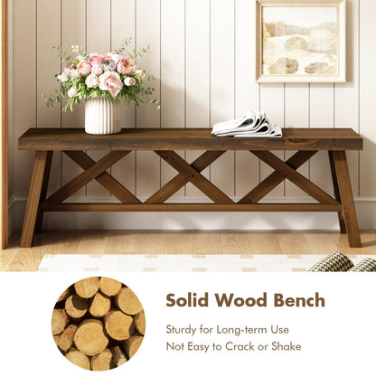 Wnutrees 30"& 54" Farmhouse Wood Bench (2 PCS), Rustic Solid Wood Entryway Benches Seat with Double X-Structure for Dining Area Living Room Hallway Natural