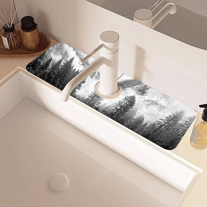Winter Forest Mountain Sink Faucet Absorbing Mat Splash Guard Draining Mat Fast