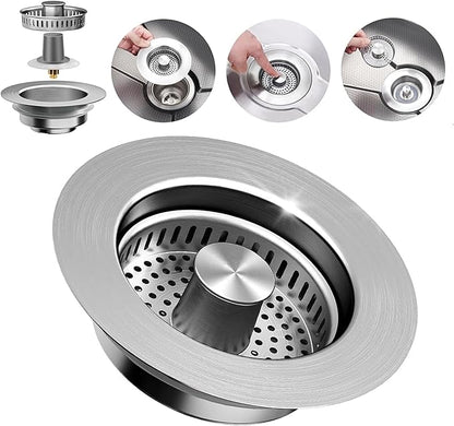 3-in-1 Kitchen Sink Drain Strainer Stopper – 304 Stainless Steel Pop Up Sink
