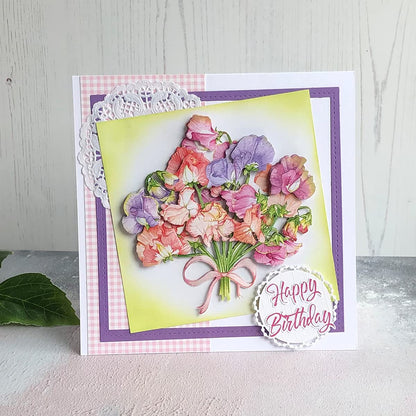 Katy Sue Designs Pretty Flowers 3D Die-Cut Decoupage Sheets for Card Making. A Pack of 24 Sheets of Floral-Themed Die Cuts for Card Making Supplies With Sweet Peas, Corn Poppies, Hydrangeas, & Pansies