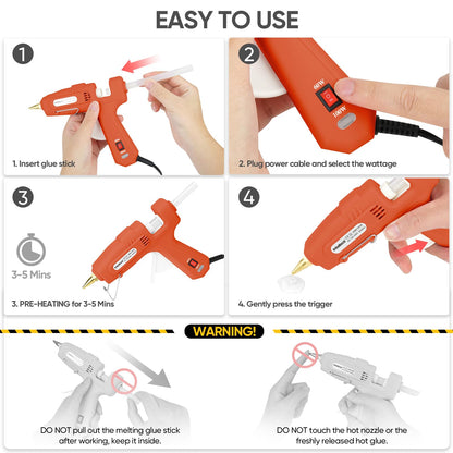 ROMECH Full Size Hot Glue Gun with 60/100W Dual Power and 21 Hot Glue Sticks (7/16"), Fast Preheating Heavy Duty Industrial Gluegun with Storage Case for Crafting, DIY and Repairs (Orange)