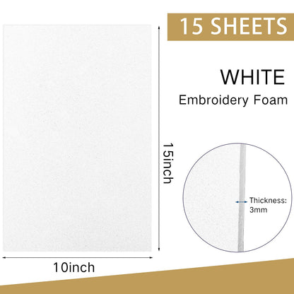 Innconee 15 Pcs Embroidery Foam 3mm Thick 10 x 15 Inch 3D Puffy EVA Foam Sheets for 3D Embroidery Arts and Crafts, DIY Projects, Hand Sewing, Quilting, Hats, Cosplay Costumes, Bags(White)