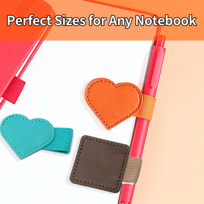 8-Pack Square & Heart Self-Adhesive Elastic Pen Loop Holders – Sticky Pen Holders for Notebook, Bible, Planner, Journal, Diary & Sketchbook – Elastic Design, 8 Colors Included