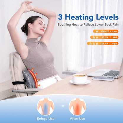 KNQZE Heated Lumbar Support Pillow for Office Chair, Car, Bed, and Recliner-Customizable Height for Personalized Comfort - Relieves Lower Back Pain and Enhances Posture
