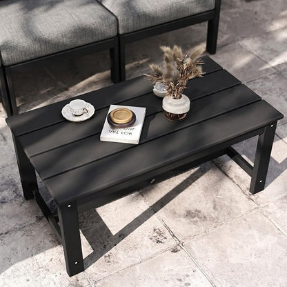 HDPE Outdoor Patio Furniture Set, 10-Piece Patio Conversation Sets with Coffee Table & Grey Washable Thick Cushions, Outdoor Sofa for Garden, Balcony, Porch, Yard, Lawn (Black Frame)