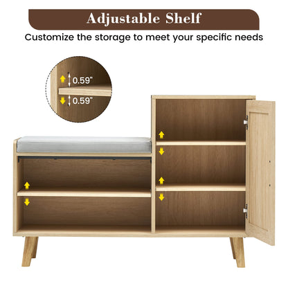 GAOMON 2-in-1 Natural Rattan Shoe Storage Bench with Upholstered, Shoe Cabinets with Adjustable Shelf, Home Entrance Shoe Rack for Hallway Living Room Bedroom Dorm and Small Apartment