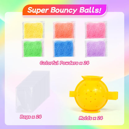 Ppotyo 24 Packs Gift Bouncy Ball Kit with Cards for Kids Magic Bouncing Ball STEM Science Experiment Craft Party Favors School Classroom Gifts Exchange for Boys and Girls