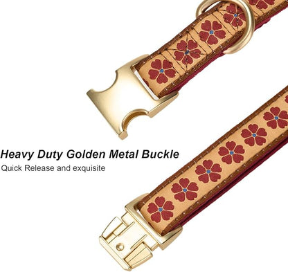 Woven Dog Collar with Metal Buckle Adjustable Jacquard Retro Dog Collars for Small Medium Large Dogs(Brick Red,M)
