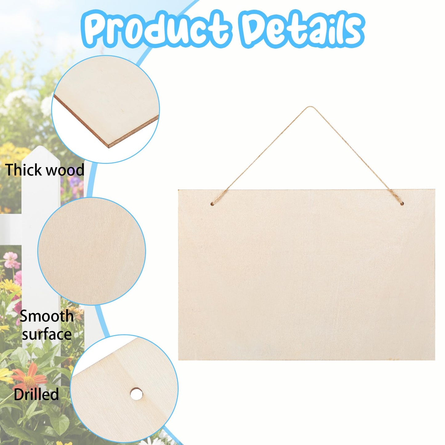 8 Pcs Large Unfinished Hanging Wood Sign - 11.81 x 7.87 Inch, Blank Wooden Signs Rectangle Plaque Wooden Slices Banners with Ropes for Painting Writing DIY Home Crafts Supplies