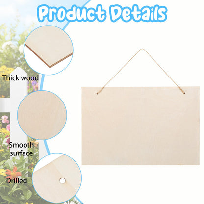 8 Pcs Large Unfinished Hanging Wood Sign - 11.81 x 7.87 Inch, Blank Wooden Signs Rectangle Plaque Wooden Slices Banners with Ropes for Painting Writing DIY Home Crafts Supplies