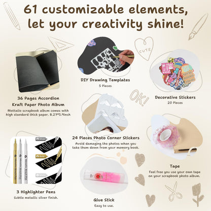 DIY Scrapbook Album Creative Scrapbooking Kit Photo Album 3D Interactive Memory Book for Wedding, Baby, Anniversary, Family Photos Adventure Book Travel Diary Photo Book Album DIY 3D Decoration Card