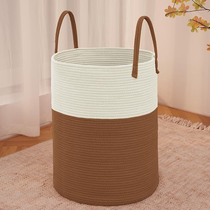 Large Woven Laundry Basket Hamper, 80L Cotton Rope Storage Bin