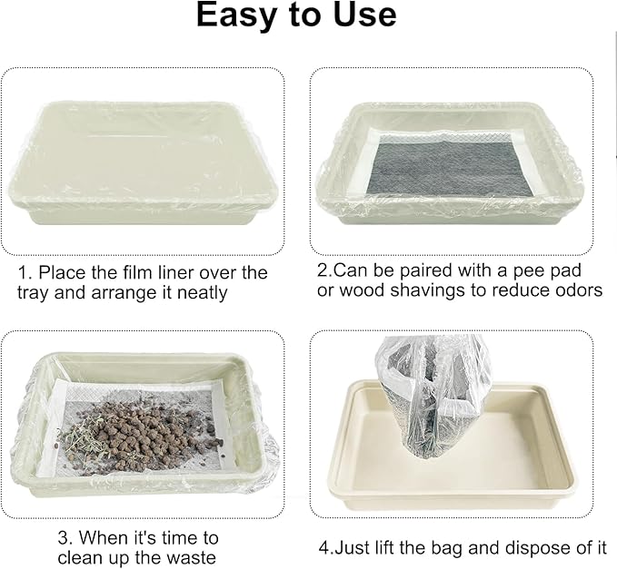 Small Animal Cage Liners Disposable, 50 PCS Large Rabbit Cage Tray Liner Pet Litter Pan Bags Plastic Film Cover for Guinea Pig Bunny Bird Chinchilla Hedgehog (Extra Large)