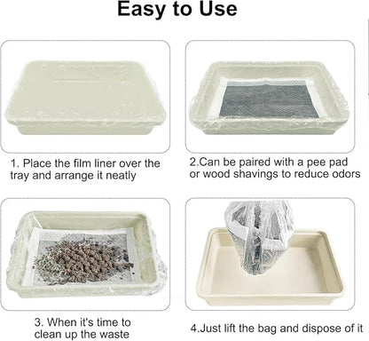 Small Animal Cage Liners Disposable, 50 PCS Large Rabbit Cage Tray Liner Pet Litter Pan Bags Plastic Film Cover for Guinea Pig Bunny Bird Chinchilla Hedgehog (Extra Large)