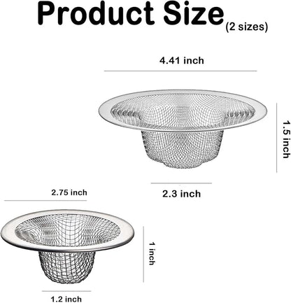 12PCS Stainless Steel Slop Basket Filter Trap, 2.75" & 4.41" Mesh Sink Drain