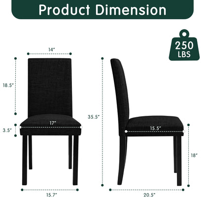 CHUN YI Upholstered Dining Chairs Set of 4, Fabric Dining Room Chairs with Solid Wood Legs, Modern Parson Chairs for Kitchen, Restaurant, Hotel, Black