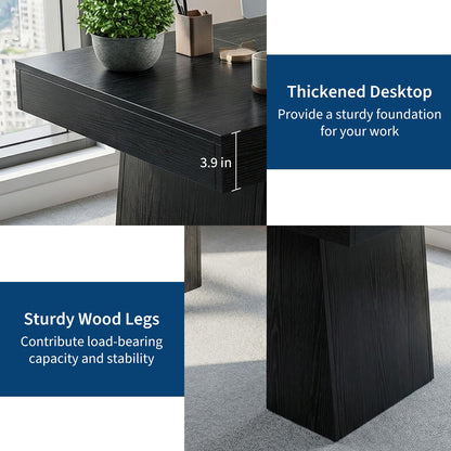 Garvee 55" Executive Desk, Mid-Century Modern Home Office Desks with Double Trapezoid Base, Wood Computer Desk Business Furniture Workstation Writing Table Conference Table, Black