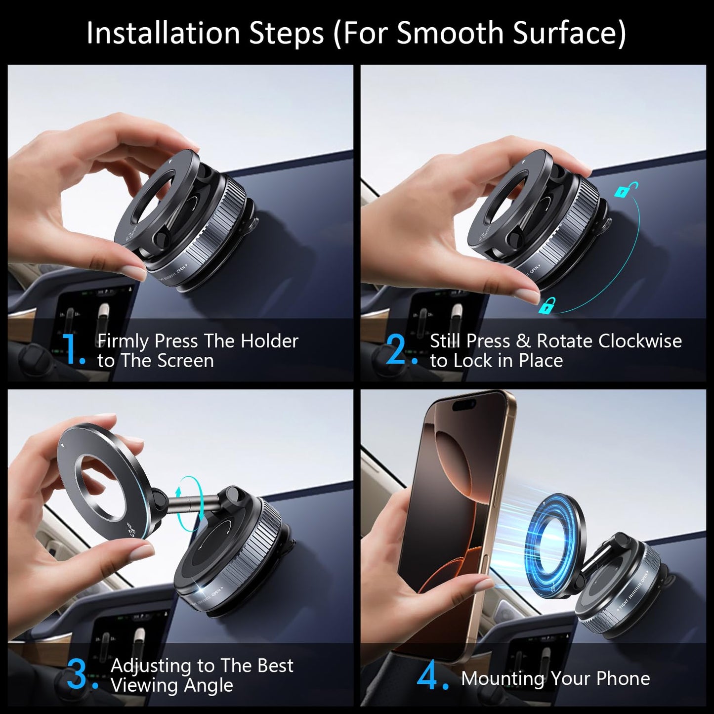 Vacuum Magnetic Phone Holder for Car,Suction Cup Car Phone Mount for Mag safe,Foldable Magnetic Phone Stand[89+LBS Strongest Suction&2800gf Magnetic]360°Adjustable Swivel Lock,for Your Car/Gym/Mirror