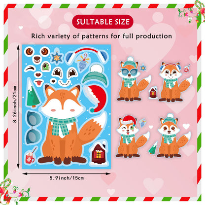 24 Sheets Winter Stickers for Kids Toddlers, Make-a-face Sticker Make Your Own Stickers 8 Designs of Animal Owl Penguin Snowman Bear Sticker Party Decorations Supplies