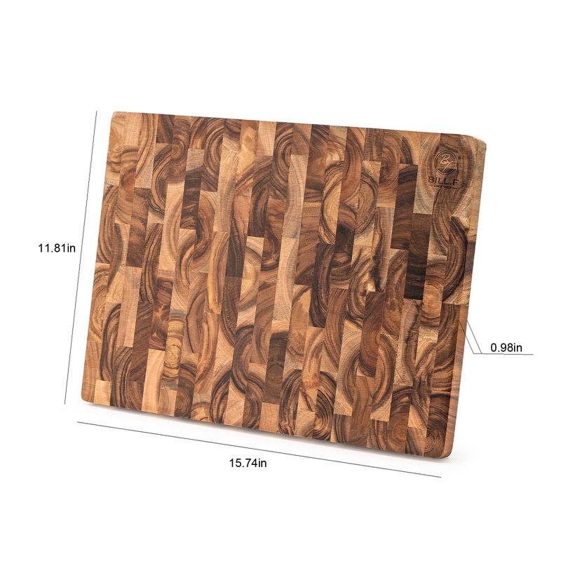 End Grain Cutting Board, Acacia Wood Cutting Board with Non-slip Feet,16" x 12" x 1",Reversible Thick Heavy-Duty Wooden Chopping Board, Large Butcher Block for Kitchen
