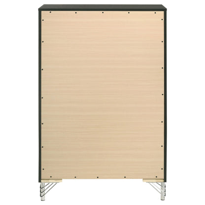 Coaster Home Furnishings - Lucia - Wood & Metal - 5-Drawer Chest with Chrome Trim, Hairpin Legs and Bar Pulls - Modern Classic - Bedroom - Black - 224995