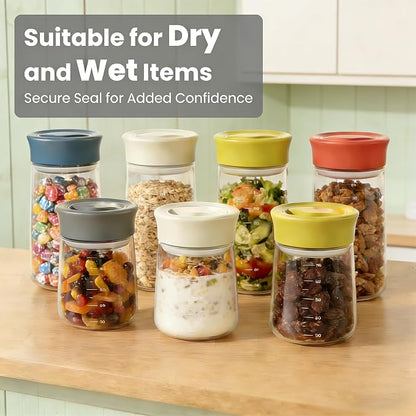 LAKUMIQI Overnight Oats Containers with Lids, 27oz Glass Jars with Airtight Lids, One-Hand 90° Twist-Off Wide Mouth Food Storage for Coffee Bean, Chia Pudding, Meal Prep, Pantry, Blue