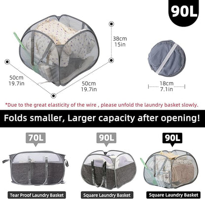 Collapsible Laundry Basket, 90L Foldable Pop-up Laundry Hamper
