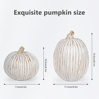 2Pcs Halloween Pumpkin Artificial Resin Pumpkins Decor for Mantel Harvest Autumn Tabletop Decoration Gold Fall Pumpkin Decorations Thanksgiving Table Centerpieces (Set B, ONE Size)