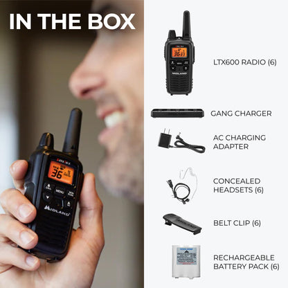 Midland LXT600BBX4 FRS Business Walkie Talkies - Long Range 36-Channel Two-Way Radios with Headsets and Charging Base, NOAA Weather Alerts (8-Pack, Black)