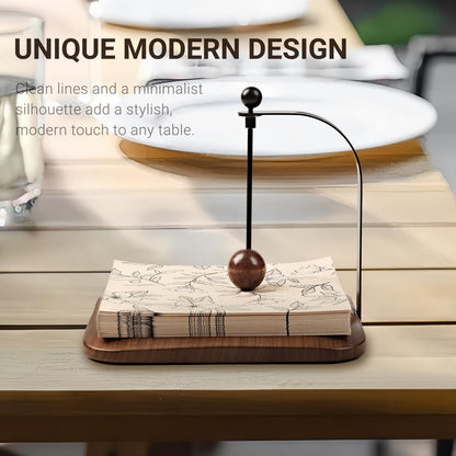 Modern Table Napkin Holder in Solid Black Walnut Wood, Large Decorative Design with Wind-Resistant Feature, Fits Standard 6.5" Napkins for Kitchen, Dining, or Outdoor Use