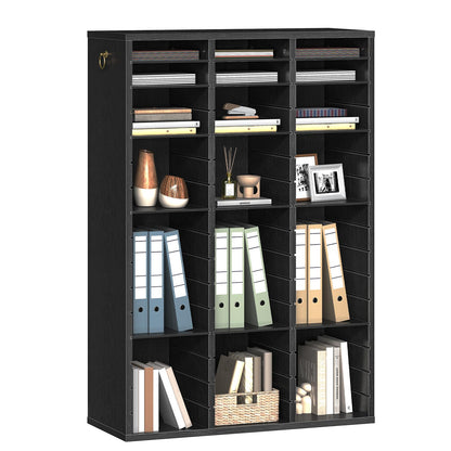 HOOBRO Literature Organizer, 48 Compartments Wooden Mail Organizer, Countertop Literature Sorter with Adjustable Shelves for Home, Office, School, Student Mailbox for Classroom, Black BK163WF01
