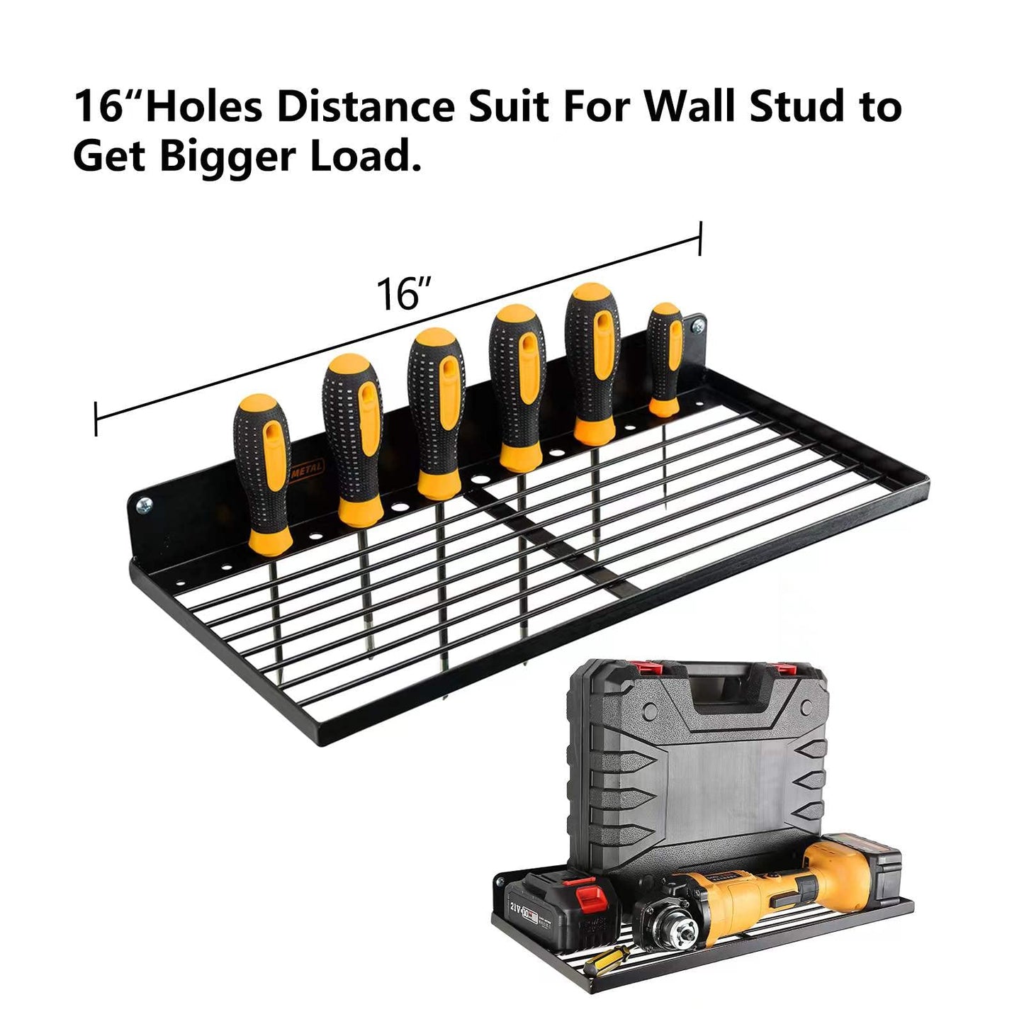UU-Major Power Tool Organizer with Charging Station, Drill Holder, Wall Mount, Garage Storage Shelves, Heavy Duty Pegboard Wall Organizer Set, Solid Metal, Black, 2 Pack, 4 Set