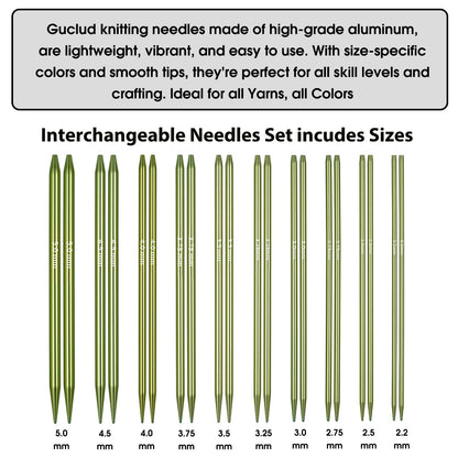 Interchangeable Circular Knitting Needles Set,10-Pair 4.5-Inch Metal Circular Needles US1,1.5,2,2.5,3,4,5,6,7,8 (Metric:2.2,2.5,2.75,3.0,3.25,3.5,3.75,4.0,4.5,5.0mm) with 4 Cords with Project Bag