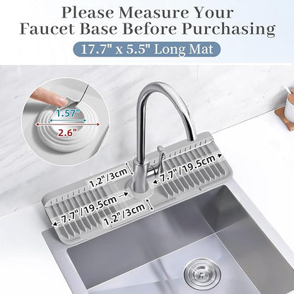 PoYang 17.7 inch Faucet Mat for Kitchen Sink Splash Guard, 7° Slope Silicone